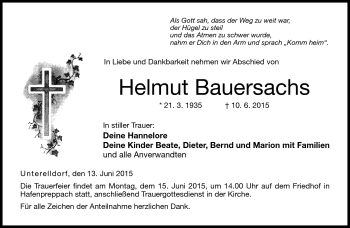 Traueranzeige von Helmut Bauersachs von Neue Presse Coburg