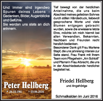 Traueranzeige von Peter Hellberg von Südthüringer Presse