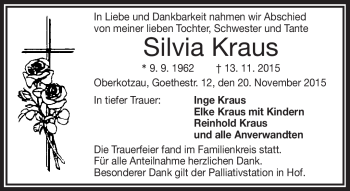 Traueranzeige von Silvia Kraus von Frankenpost