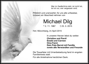 Traueranzeige von Michael Dilg von Frankenpost