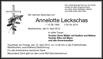 Traueranzeige von Annelotte Leckschas von Frankenpost