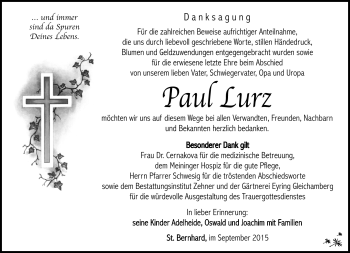 Traueranzeige von Paul Lurz von Südthüringer Presse