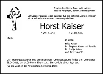 Traueranzeige von Horst Kaiser von Neue Presse Coburg