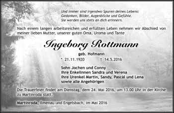 Traueranzeige von Ingeborg Rottmann von Südthüringer Presse