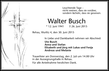 Traueranzeige von Walter Busch von Frankenpost