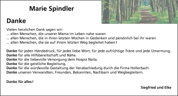 Traueranzeige von Marie Spindler von Frankenpost
