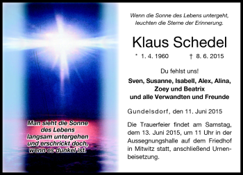 Traueranzeige von Klaus Schedel von Neue Presse Coburg
