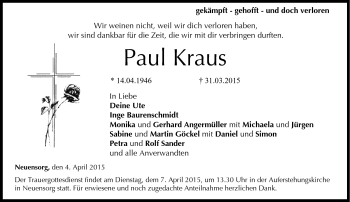 Traueranzeige von Paul Kraus von Neue Presse Coburg