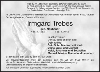 Traueranzeige von Irmgard Trebes von Neue Presse Coburg