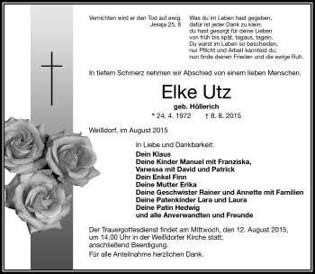 Traueranzeige von Elke Utz von Frankenpost