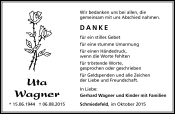 Traueranzeige von Ute Wagner von Südthüringer Presse
