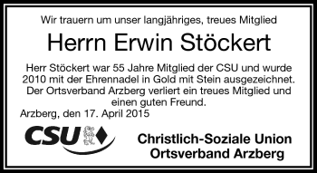 Traueranzeige von Erwin Stöckert von Frankenpost