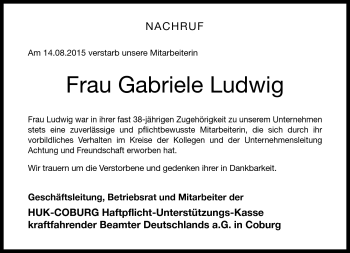 Traueranzeige von Gabriele Ludwig von Neue Presse Coburg