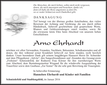 Traueranzeige von Arno Ehrhardt von Südthüringer Presse