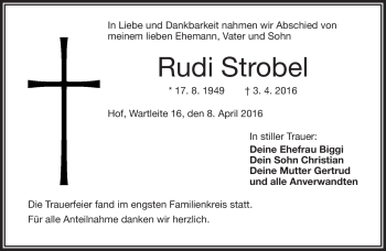 Traueranzeige von rudi Strobel von Frankenpost