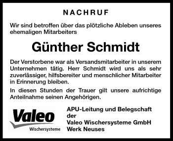 Traueranzeige von Günther Schmidt von Neue Presse Coburg