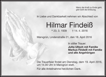 Traueranzeige von Hilmar Findeiß von Frankenpost
