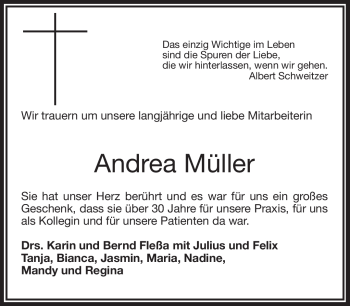 Traueranzeige von Andrea Müller von Frankenpost