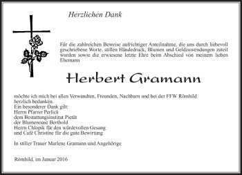 Traueranzeige von Herbert Gramann von Südthüringer Presse