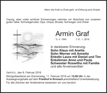 Traueranzeige von Armin Graf von Neue Presse Coburg