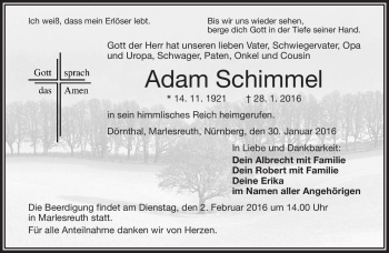 Traueranzeige von Adam Schimmel von Frankenpost