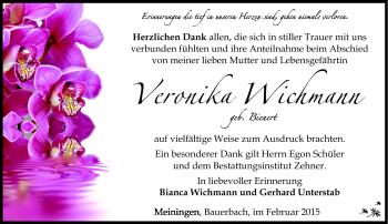 Traueranzeige von Veronika Wichmann von Südthüringer Presse
