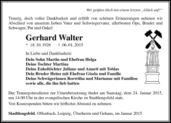 Traueranzeige von Gerhard Walter von Südthüringer Presse