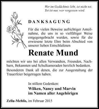 Traueranzeige von Renate Mund von Südthüringer Presse