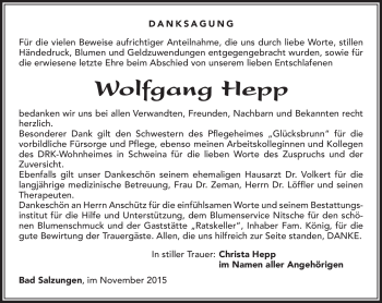 Traueranzeige von Wolfgang Hepp von Südthüringer Presse