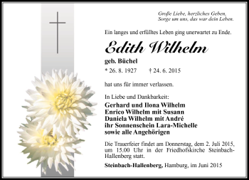 Traueranzeige von Edith Wilhelm von Südthüringer Presse