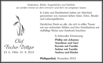 Traueranzeige von Olaf Fischer-Döttger von Südthüringer Presse