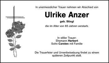 Traueranzeige von Ulrike Anzer von Frankenpost