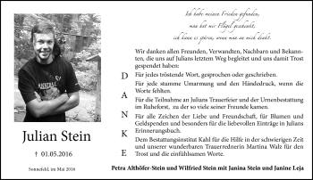 Traueranzeige von Julian Stein von Neue Presse Coburg