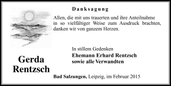 Traueranzeige von Gerda Rentzsch von Südthüringer Presse