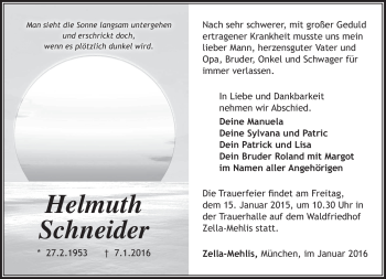 Traueranzeige von Helmuth Schneider von Südthüringer Presse