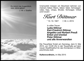 Traueranzeige von Kurt Dittmar von Südthüringer Presse