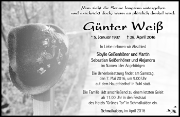 Traueranzeige von Günter Weiß von Südthüringer Presse