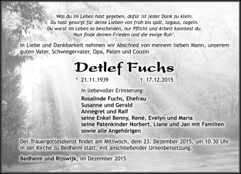 Traueranzeige von Detlef Fuchs von Südthüringer Presse