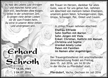 Traueranzeige von Erhard Schroth von Südthüringer Presse