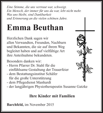 Traueranzeige von Emma Beuthan von Südthüringer Presse