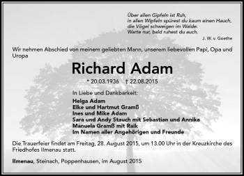 Traueranzeige von Richard Adam von Südthüringer Presse