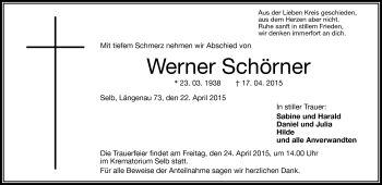 Traueranzeige von Werner Schörner von Frankenpost