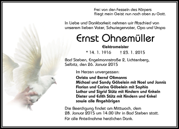 Traueranzeige von Ernst Ohnemüller von Frankenpost