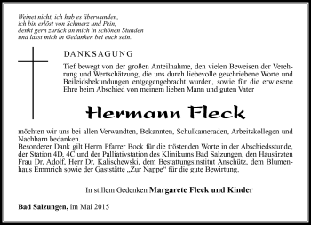 Traueranzeige von Herman Fleck von Südthüringer Presse