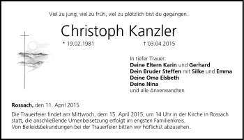 Traueranzeige von Christoph Kanzler von Neue Presse Coburg