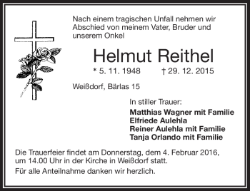 Traueranzeige von Helmut Reithel von Frankenpost
