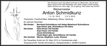 Traueranzeige von anton Schmidkunz von Frankenpost