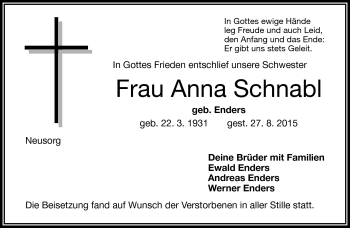 Traueranzeige von Anna Schnabl von Frankenpost