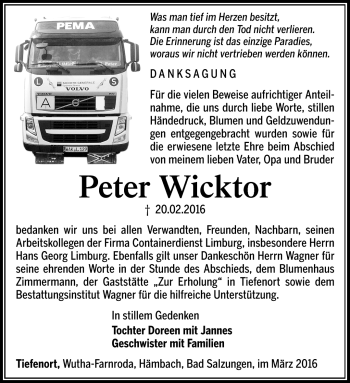 Traueranzeige von Peter Wicktor von Südthüringer Presse