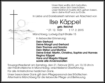Traueranzeige von Ilse Käppel von Frankenpost